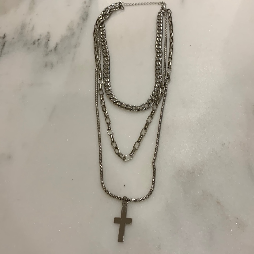 Triple layer necklace‎ with cross.Like new condition.